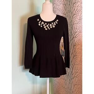 NWT Cece black sz M sweater. Long sleeve, chunky beads, fit & flare 100% cotton